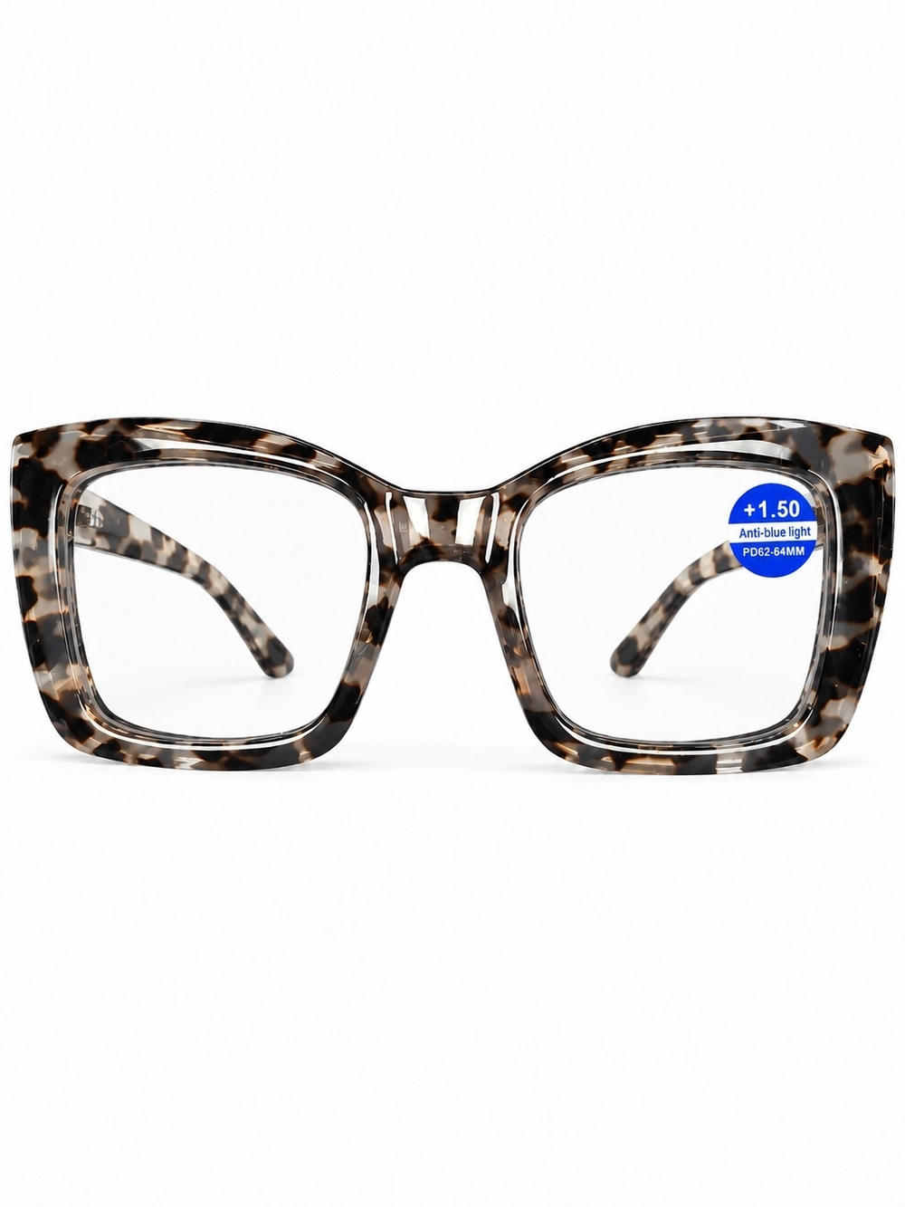 +1.5 Tortoiseshell Square Reading Glasses with Anti-Blue Light Readers
